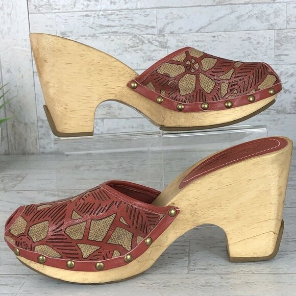 Kenneth Cole Womens Wooden Peep Toe Heels Platform Size 8 "Rare" Red/Burgandy‎ - Picture 7 of 12